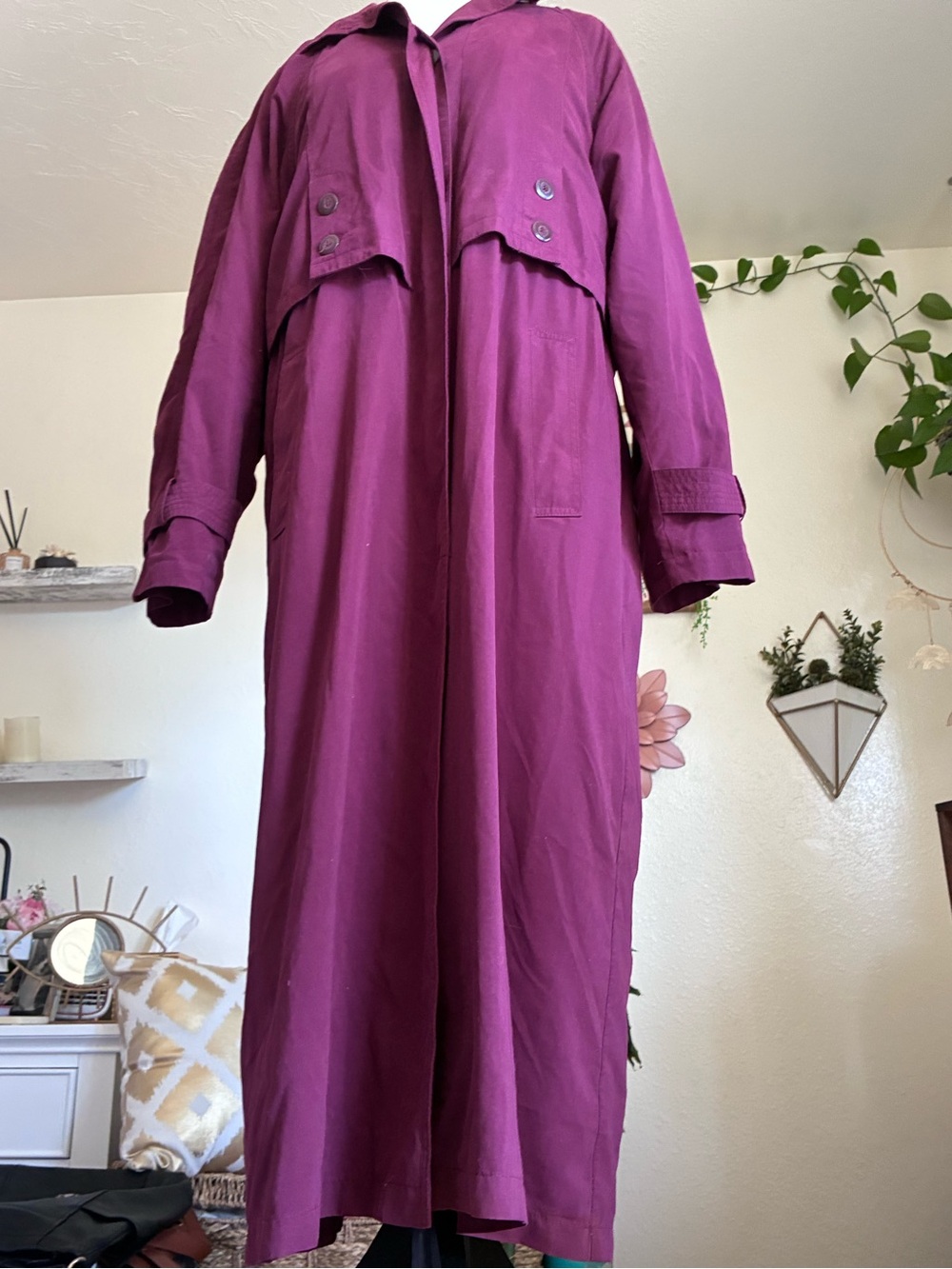 Jacqueline Ferrar Plum Long Trench Coat Size 12